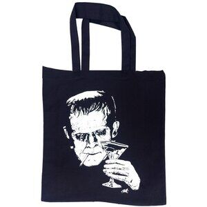 Lowbrow Art Monster Martini Black Tote Bag Large Cotton Frankenstein 16X15" NWT
